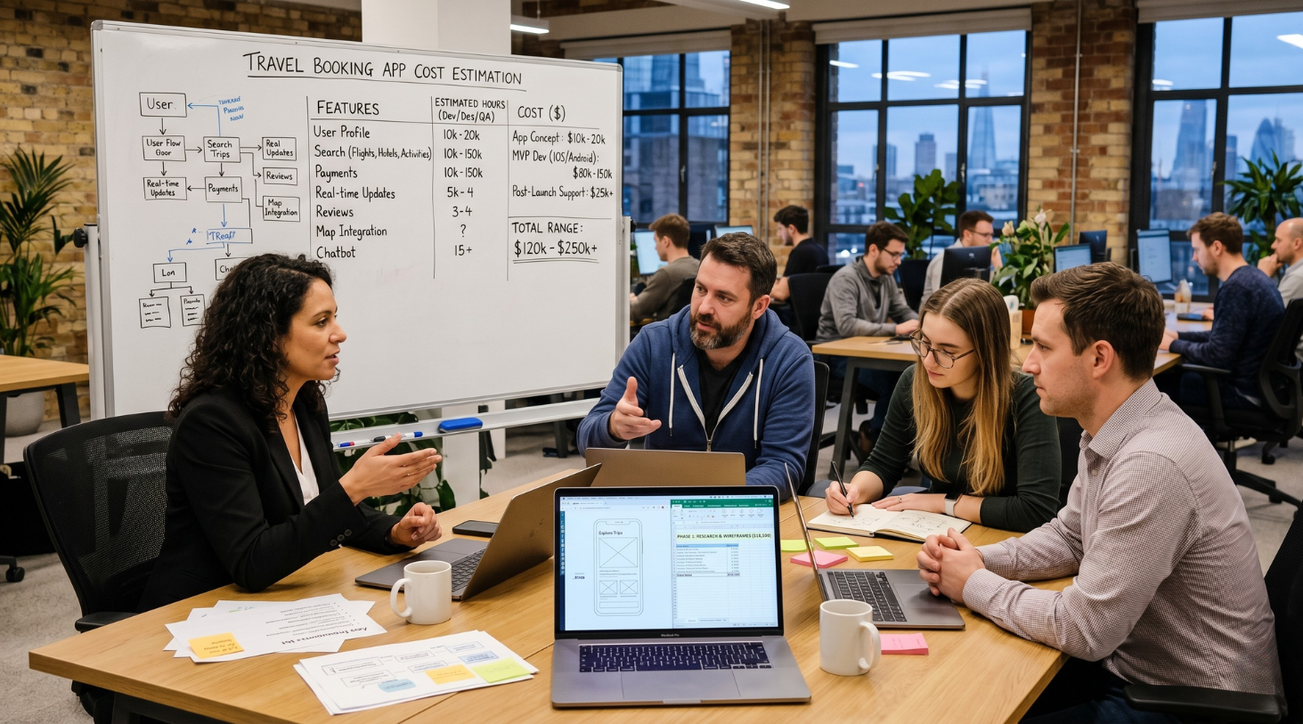discussing the custom mobile app development cost in the office